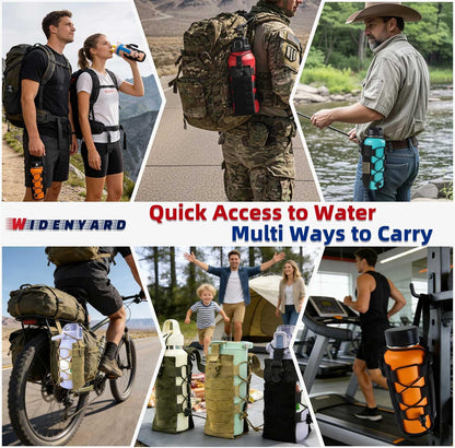 Molle Water Bottle Holder Pouch, 16-77 oz Adjustable Capacity Tactical Bottle Bag, Compatible with Backpack, Vest, Belt for Outdoor Activities