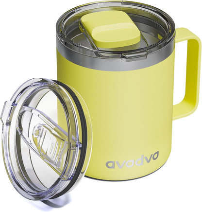 12oz Insulated Coffee Mug with Lid – Includes Two Lids, Stainless Steel Coffee Travel Mug with Handle, Double Wall Vacuum Insulated Camping Mug for Home, Office & Outdoor, Navy Blue