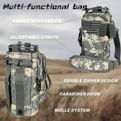 32 oz Insulated Water Bottle with Sleeve - Tactical Stainless Steel Gym Water Bottles for Men, Sports Water Bottle for Hiking Camping Outdoor with Camo Pouch