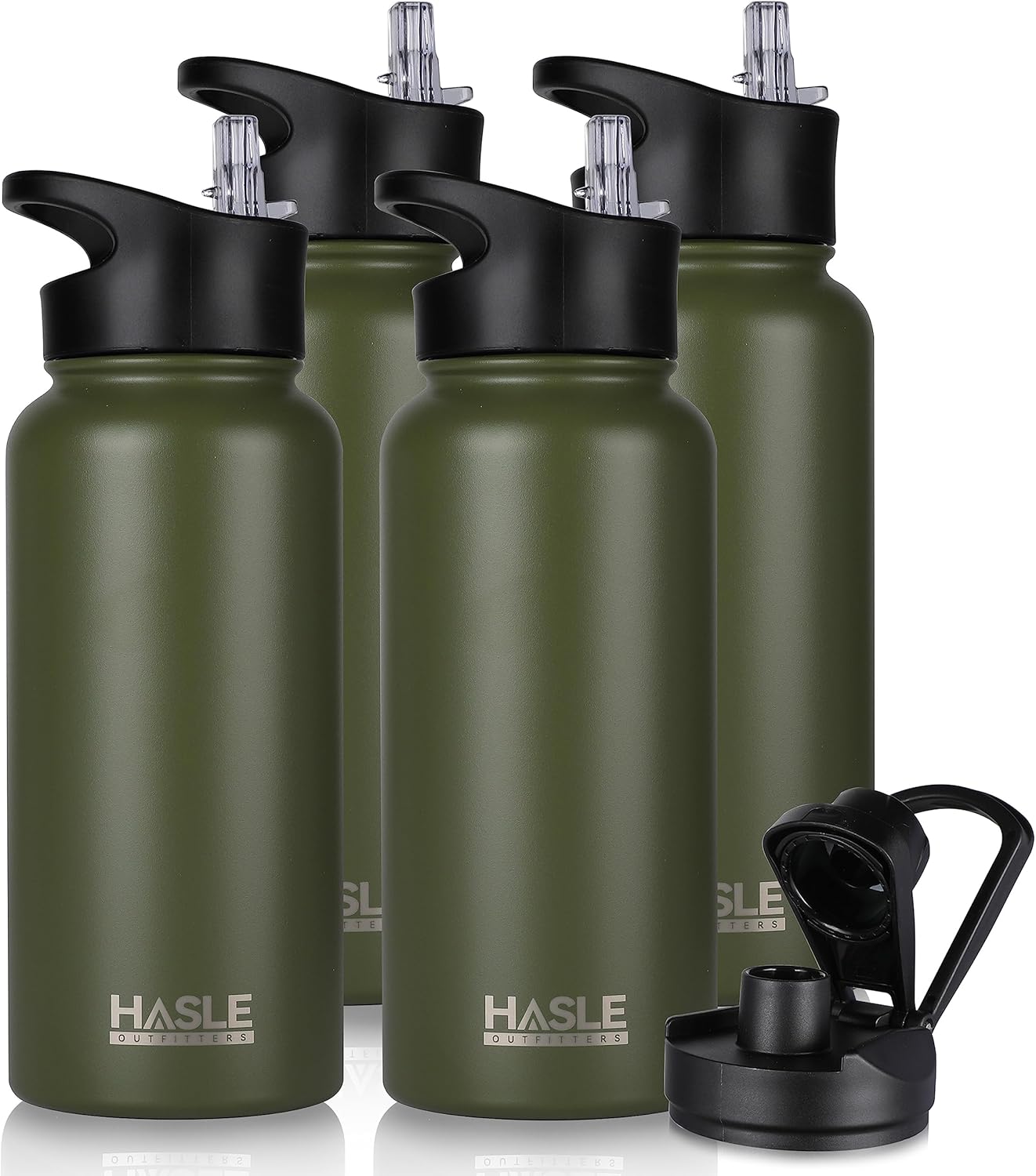 HASLE OUTFITTERS 32 oz Insulated Water Bottle Stainless Steel Double Walled Vacuum Sports Water Bottle with 2 Lids (Straw and Spout Lid) for Gym Camping Hiking(Black,1)