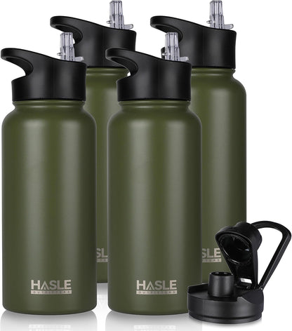 HASLE OUTFITTERS 32 oz Insulated Water Bottle Stainless Steel Double Walled Vacuum Sports Water Bottle with 2 Lids (Straw and Spout Lid) for Gym Camping Hiking(Black,1)