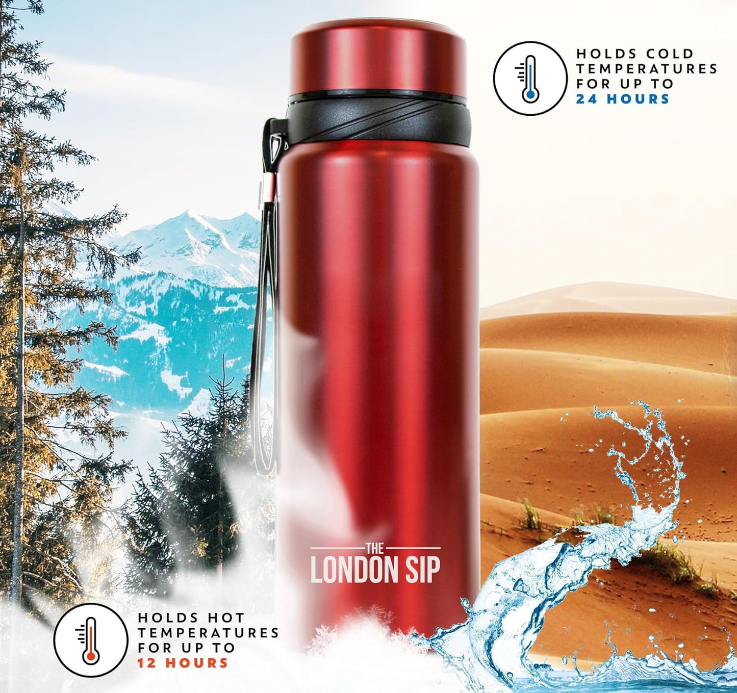 London Sip 25 oz Multi-Function Travel Mug and Tumbler Tea Infuser Water Bottle Fruit Infuser Flask Hot and Cold Double Wall Stainless Steel Coffee Thermos, Cosmic Silver