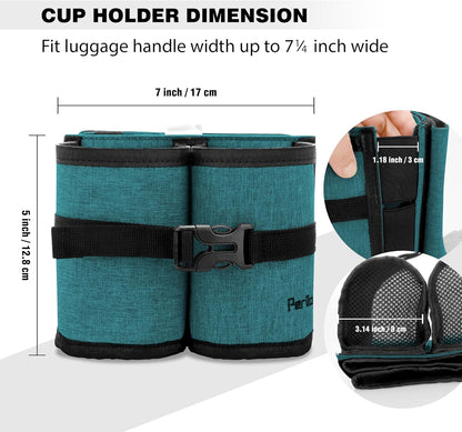 Perilogics Luggage Travel Cup Holder Hands Free Drink Caddy for Suitcase Handle. Perfect Airplane Travel Essential Accessory Gift for Frequent Traveler, Flight Attendant or with Children (Dark Gray)