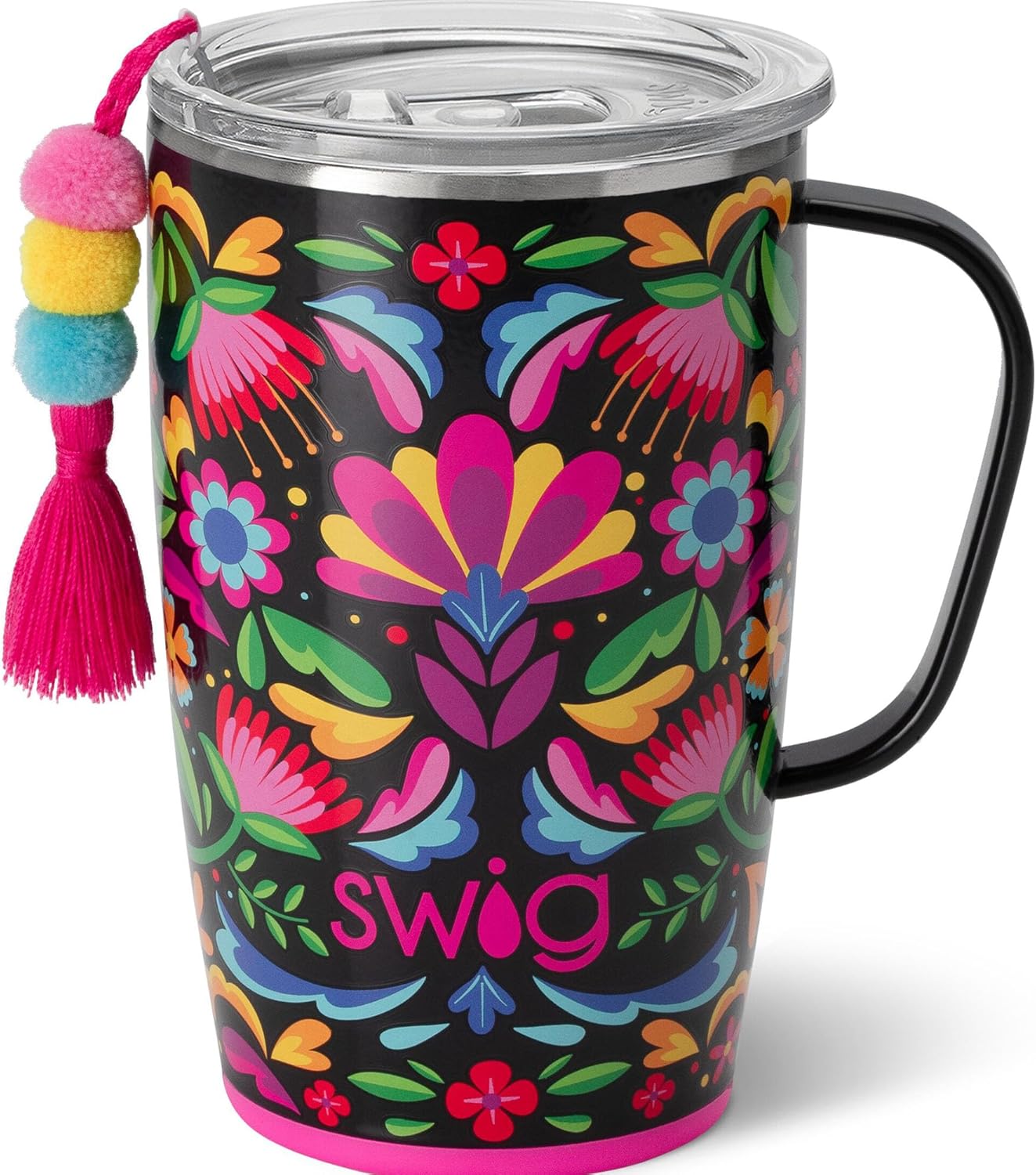 Swig Life 18oz Travel Mug, Insulated Tumbler with Handle and Lid, Cup Holder Friendly, Dishwasher Safe, Stainless Steel, Travel Coffee Cup (Honey Meadow)