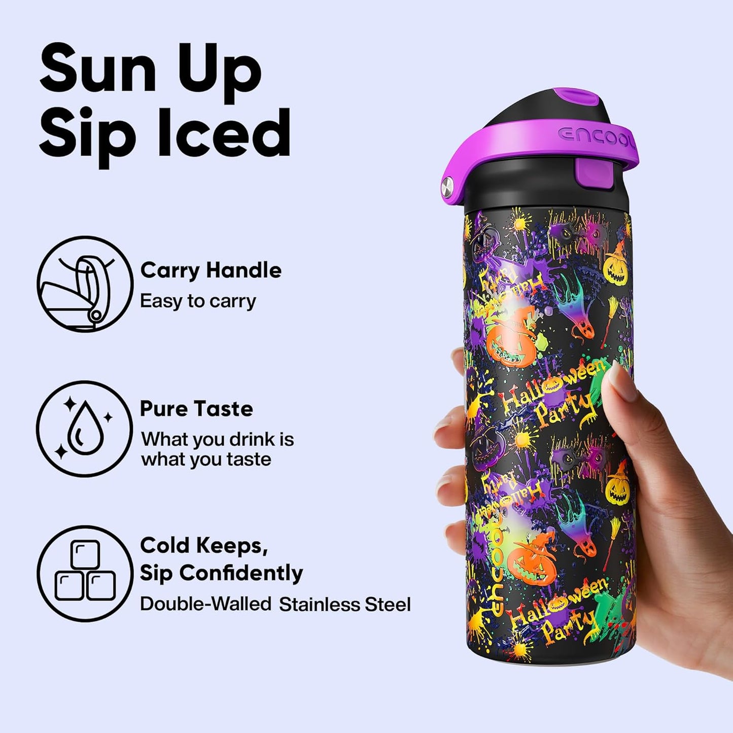 ENCOOL Leakproof Insulated Water Bottle with Straw Dual-Sip Water Bottle Bag-Safe Design for Work, Commute & Gym – Keeps Drinks Cold All Day, 24 oz, Lemonade Pink - Colors A