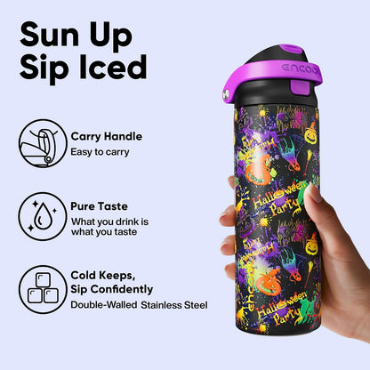 ENCOOL Leakproof Insulated Water Bottle with Straw Dual-Sip Water Bottle Bag-Safe Design for Work, Commute & Gym – Keeps Drinks Cold All Day, 24 oz, Lemonade Pink - Colors A