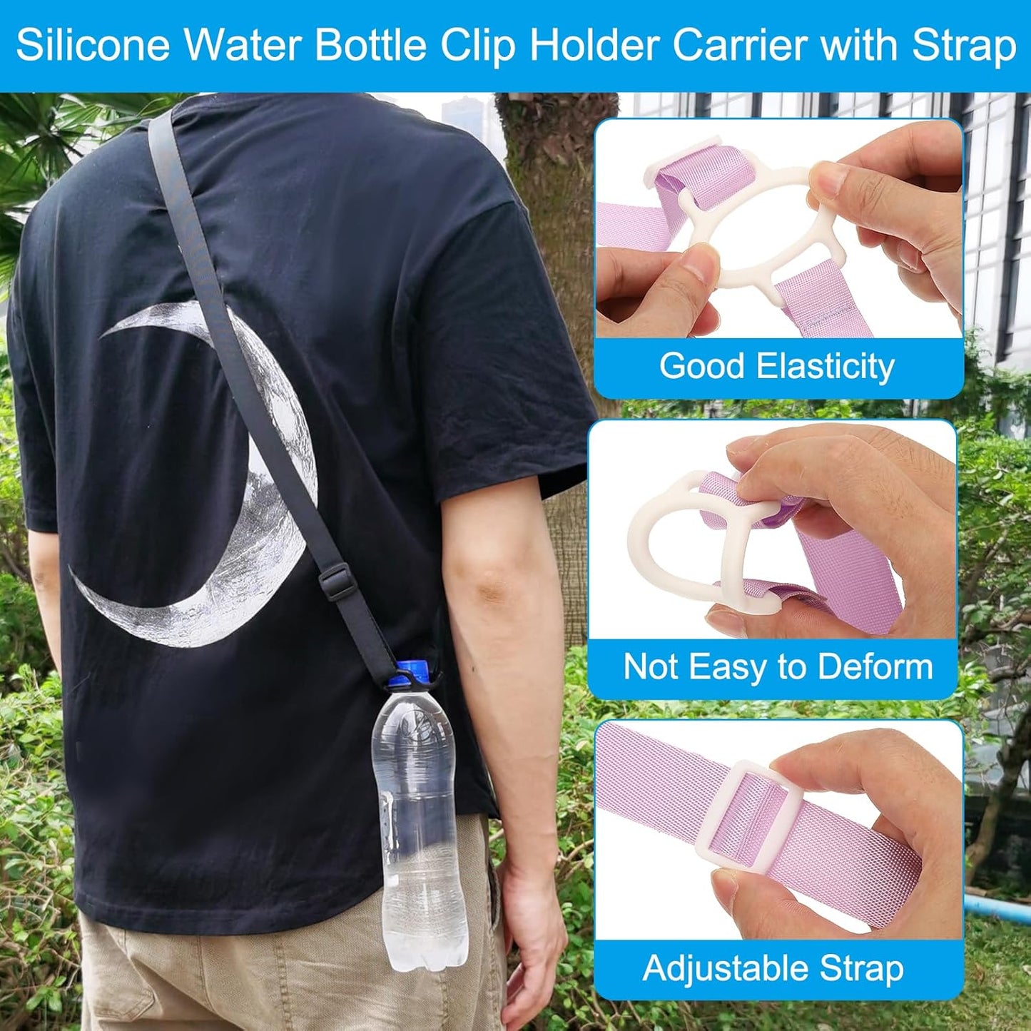 PATIKIL Water Bottle Lanyard, Adjustable Holder Shoulder Strap with Ring Buckle Carrier Clips for Walk Outdoor