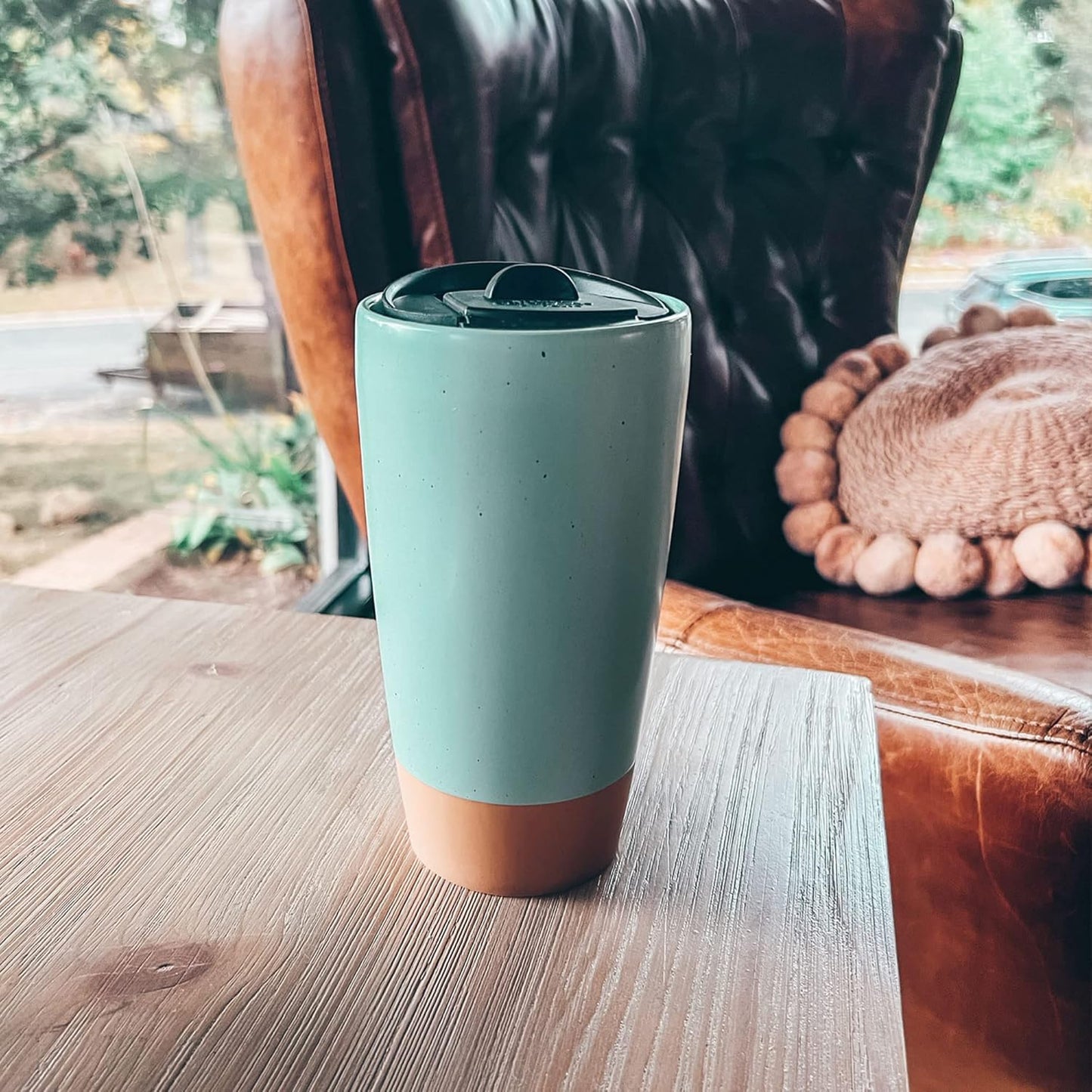 Mora Double Wall Ceramic Coffee Travel Mug with Lid, 14 oz, Portable, Microwave, Dishwasher Safe, Insulated Reusable Tall Cup, Splash Resistant Lid - To Go Tumbler for Car Cup Holder, Nightwaves