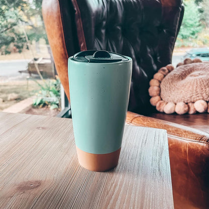 Mora Double Wall Ceramic Coffee Travel Mug with Lid, 14 oz, Portable, Microwave, Dishwasher Safe, Insulated Reusable Tall Cup, Splash Resistant Lid - To Go Tumbler for Car Cup Holder, Nightwaves