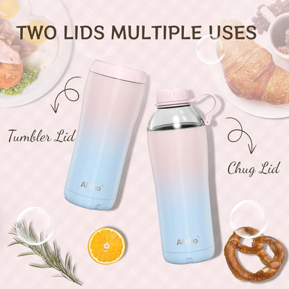 Allcho Insulated Water Bottle for Women, 18oz Stainless Steel Leak Proof Tumbler with 2 Lids, BPA-Free Tritan Chug & Straw Lid, Double Wall Vacuum Flask