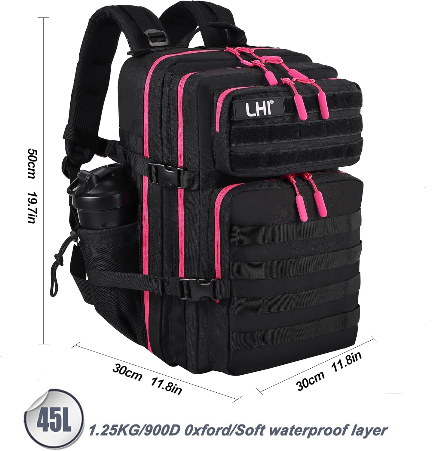 LHI Military Tactical Backpack for Men and Women 45L Army 3 Days Assault Pack Bag Large Rucksack with Molle System - Black - Colors B