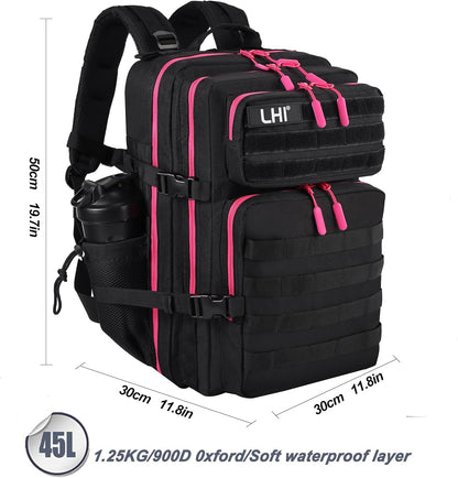LHI Military Tactical Backpack for Men and Women 45L Army 3 Days Assault Pack Bag Large Rucksack with Molle System - Black - Colors B