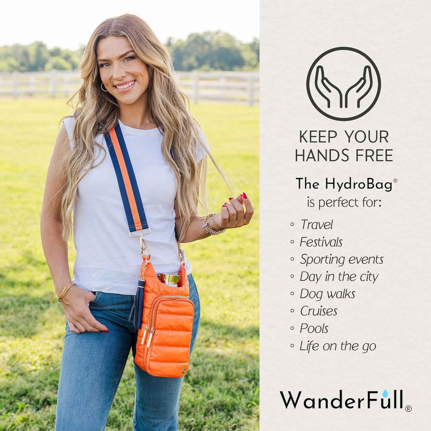 WanderFull Original HydroBag Fits Up to 32 oz Water Bottle Holder with Strap – Hands-Free Crossbody Water Bottle Carrier Bag with Phone Pocket - Colors B