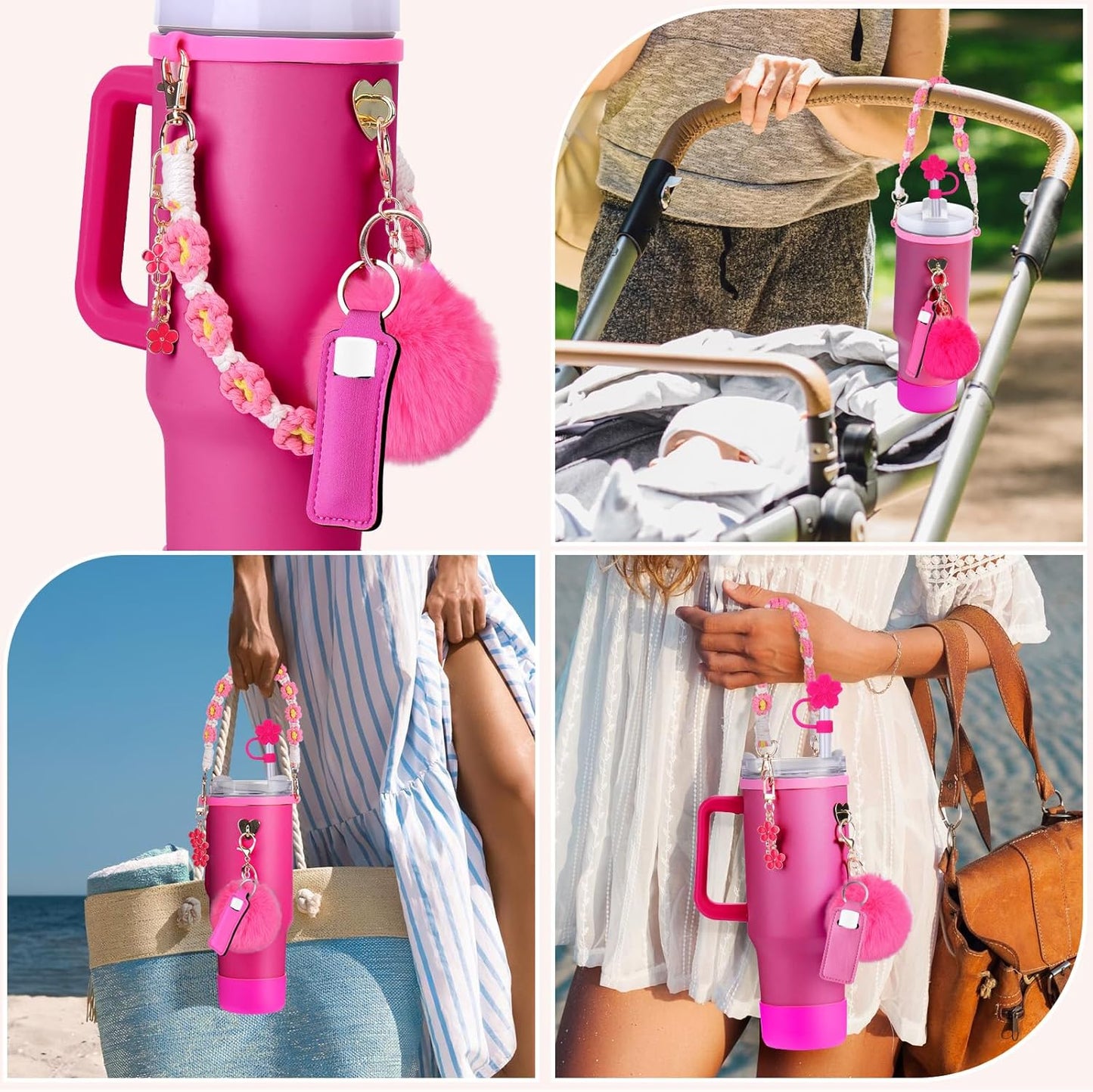 Mity rain Cup Accessories for Stanley Cup 30oz 40oz Tumbler with Handle, Including Water Bottle Handle Strap, Chapstick Holder, Boot, Keychain Charms, Straw Topper Cover Cap for Stanley (Purple)