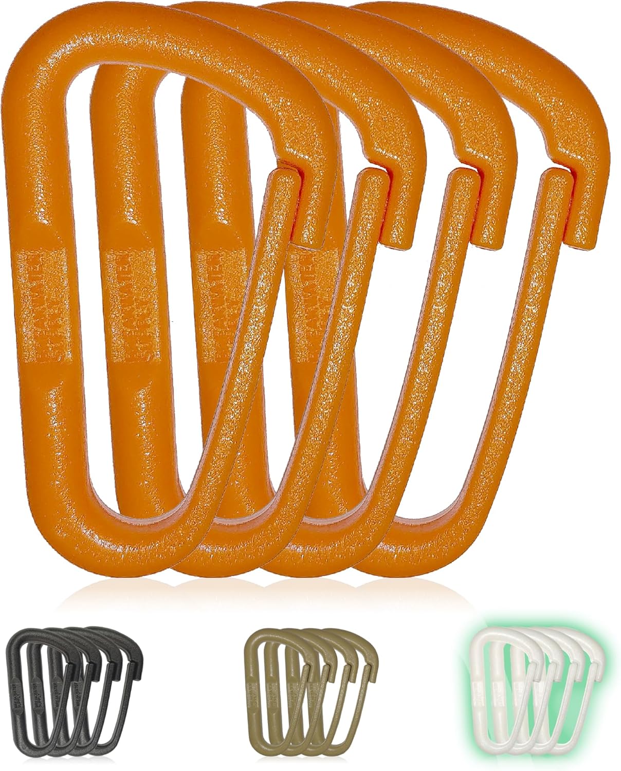 Breakwater Supply™ Hingeless Carabiner Hooks 4 Pack, Small 2-inch Gear Attachment Clips for Backpack, Keys, Keychain, Water Bottle, MOLLE + Ultralight, Tactical, D-Ring, Non-Corrosive, D-Shape