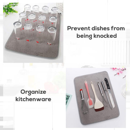 2 Pack Microfiber Dish Drying Mat,24*17 inch Absorbent Dish Drainer Kitchen Counter,Large Size Dish Drying Pad for Countertops,Sinks,Draining Racks(Gray)