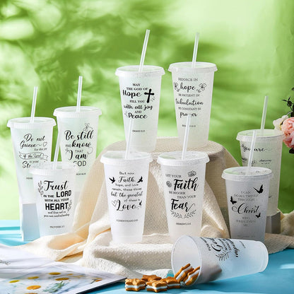 Uiifan 30 Pcs Christian Gifts Cups Bulk for Women, 24oz Bible Verse Christian Tumblers with Lids and Straw, Religious Church Gifts for Mother's Day (Fresh Color,Bible)