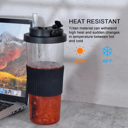 sweet grain Reusable Boba Cup - 24oz Tritan Boba tumbler with Lid and Straw, BPA Free Leakproof Bubble/Boba Tea Cup with Carry Handle for Ice Coffee Smoothies - Black