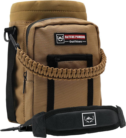 NATURE PIONEOR Water Bottle Holder with Adjustable Strap - 26/32/36/40/46/64oz Insulated Water Bottle Sling Carrier with Paracord Handle & 2 Pockets, Outdoor Sports, Hiking, Camping, Gym
