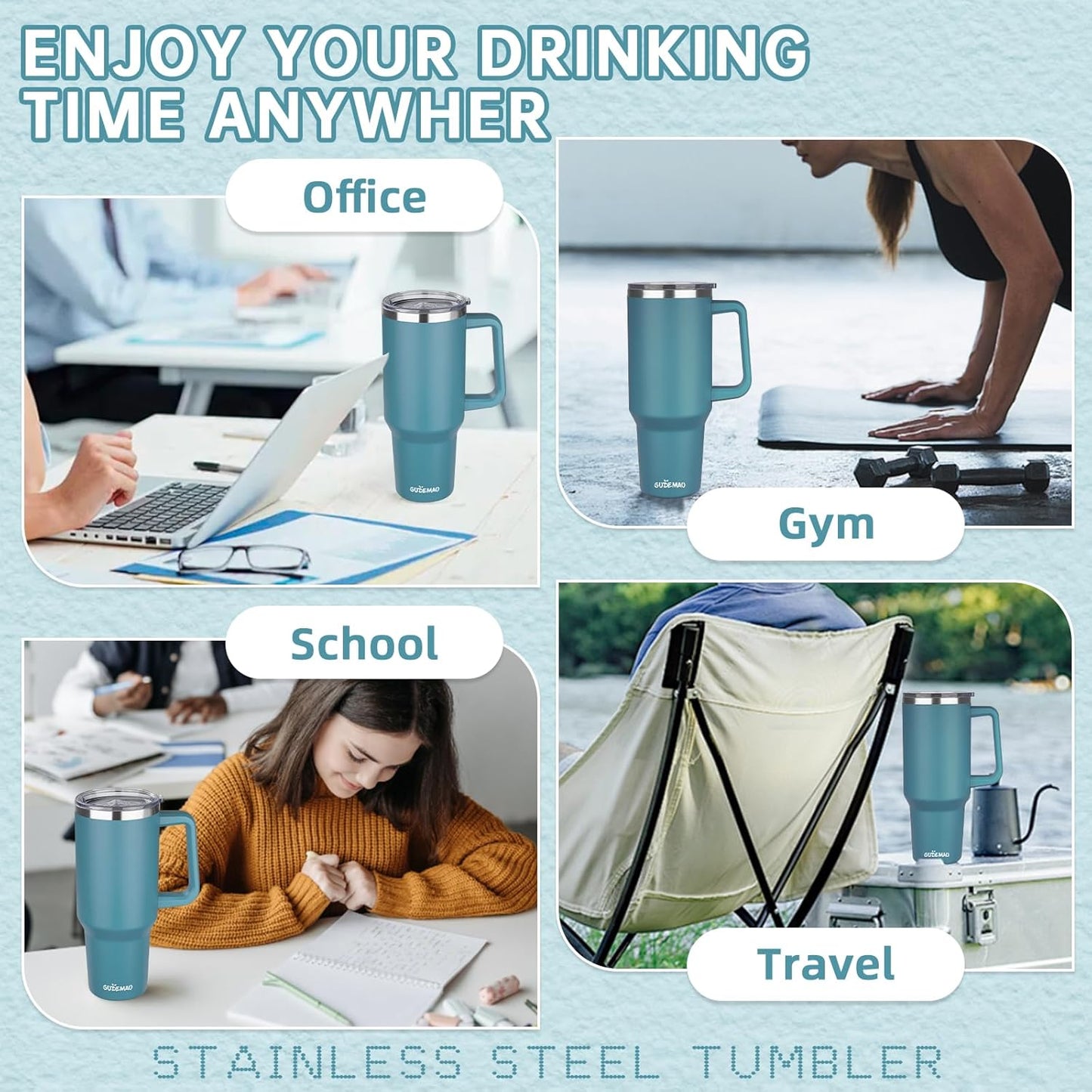 20 oz Insulated Coffee Mug with Ceramic Coating, Stainless Steel Travel Mug Tumbler with Handle Lid and Straw, Double Wall Leak-Proof Coffee Travel Mug Keeps Drink Hot and Cold (Black)