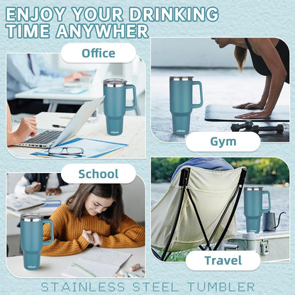 20 oz Insulated Coffee Mug with Ceramic Coating, Stainless Steel Travel Mug Tumbler with Handle Lid and Straw, Double Wall Leak-Proof Coffee Travel Mug Keeps Drink Hot and Cold (Black)