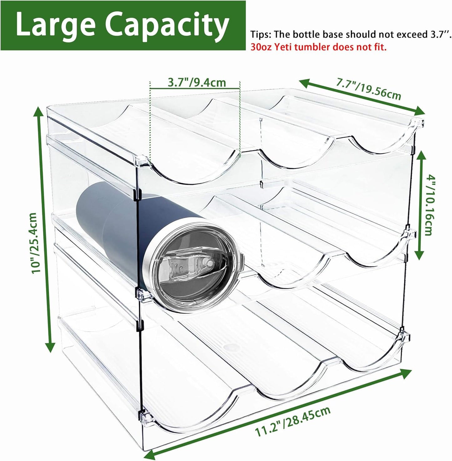 Spaclear 2 Pack Water Bottle Organizer, Stackable Kitchen Pantry Storage Shelf, Plastic Water Bottle Holder for Cabinet and Fridge Organization