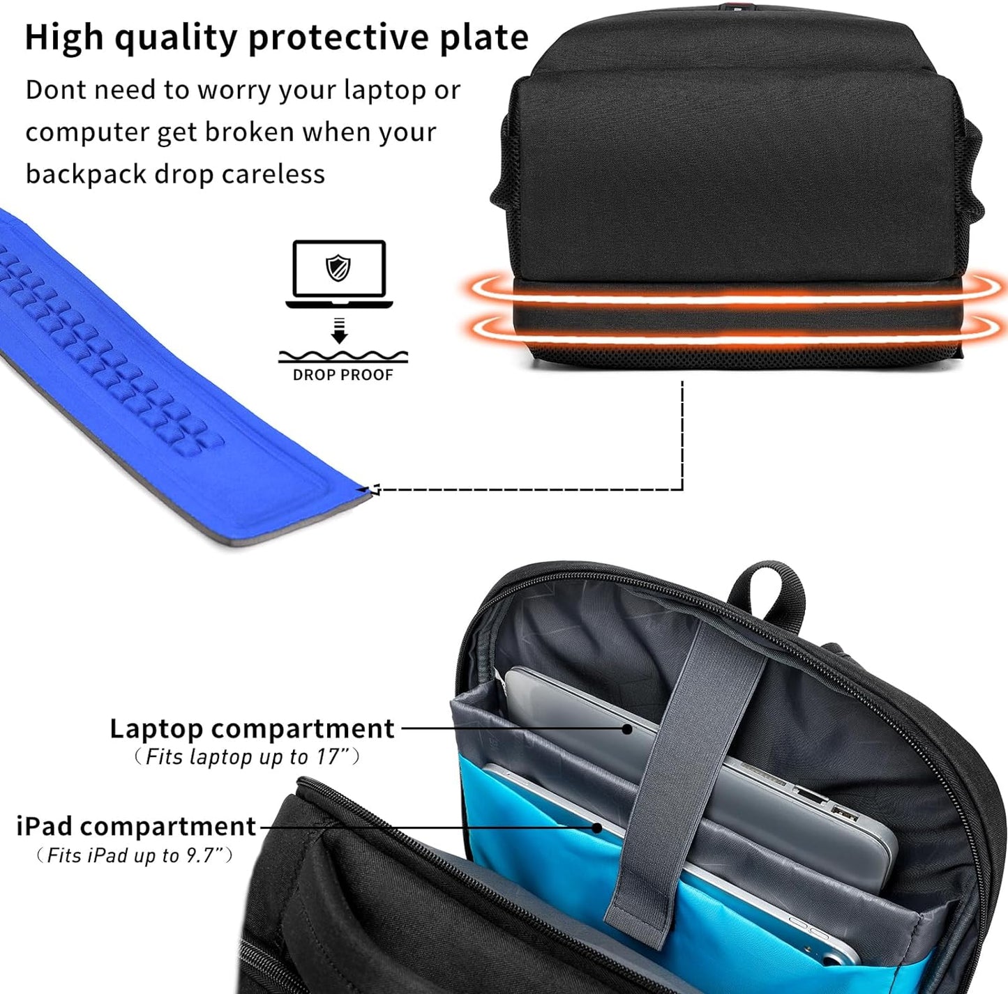 DUSLANG 17 Inch Laptop Backpack for Travel Water Resistant College Backpack for Men/Women Laptop Bag with USB Charging Port,Black - Colors A
