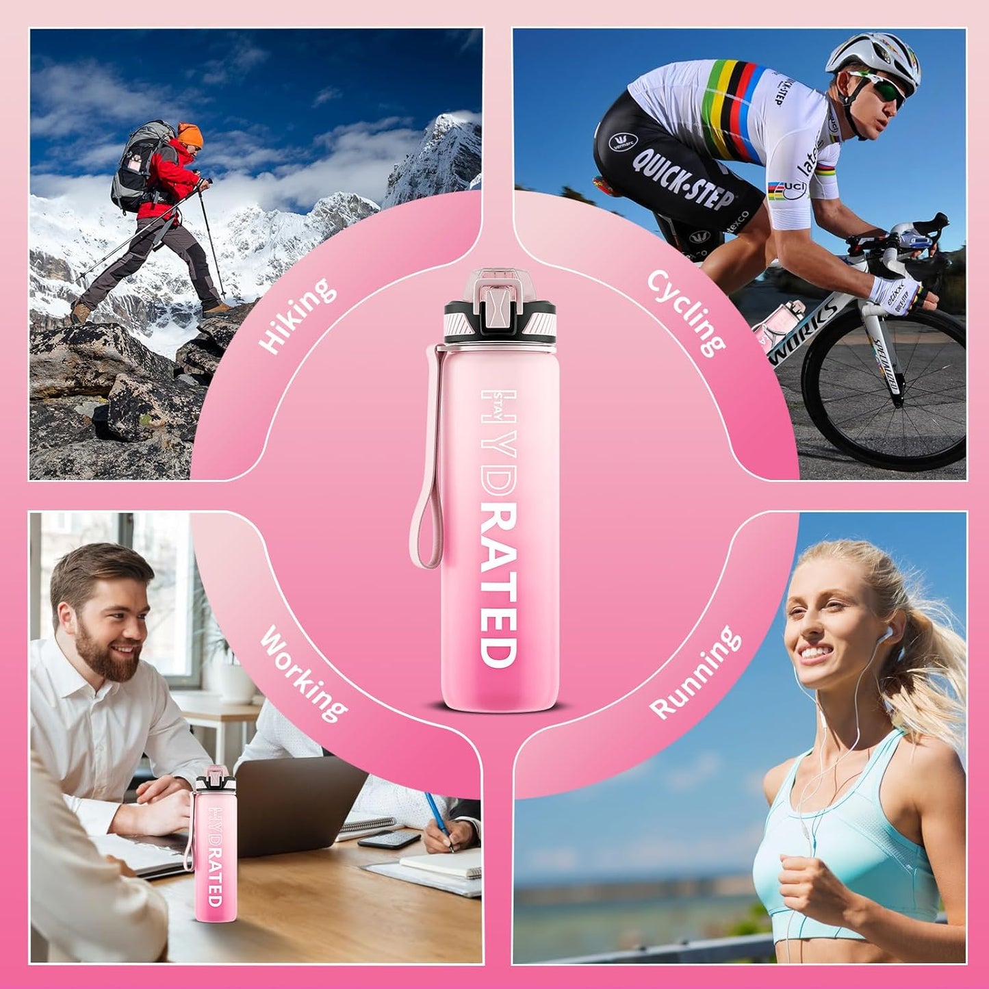 QLUR Water Bottle with Straw, 32oz Motivational Water Bottles with Time Marker to Drink, Tritan BPA Free, 1L Sports Water Bottle with Carry Strap LeakProof for Women Gym Fitness Outdoor (1 Pack)