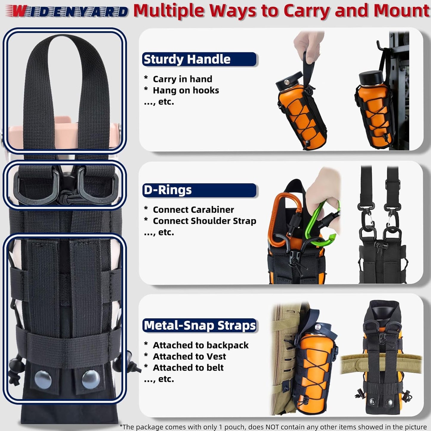 Molle Water Bottle Holder Pouch, 16-77 oz Adjustable Capacity Tactical Bottle Bag, Compatible with Backpack, Vest, Belt for Outdoor Activities