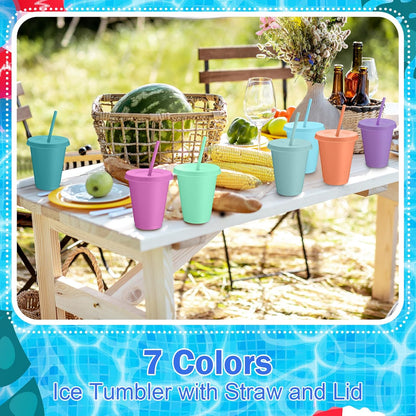 Sieral 30 Pack Cups with Lids and Straws Kids Tumbler with Straw Reusable Water Bottle Iced Coffee Travel Mug Adults Plastic Cups for Parties 16 oz (Candy Colors)