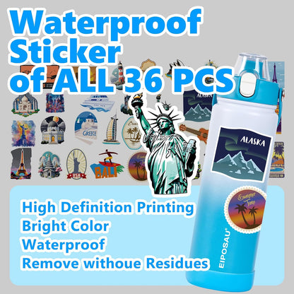 Insulated Water Bottle with Lid & Boot & Stickers, 24 oz Stainless Steel Sweat Free Bottle Keep Cold 24H, BPA-Free Sports Wide Mouth Water Bottle, BlueBlack