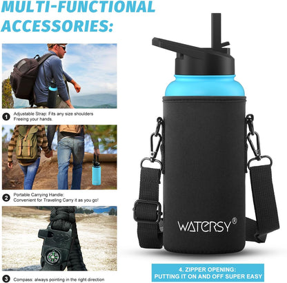 40oz Insulated Water Bottle (Cold for 48 Hrs),BPA Free&Leak Proof,Stainless Steel Water Flask,Water Jug with Straw Spout Lids for Gym,Hiking,Travel,Black Blue