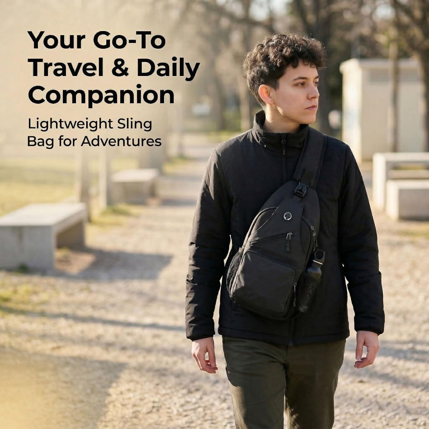 Javolto Sling Bag for Men Crossbody Backpack, Small Sling Backpack Mens Shoulder Bag, Casual Daypack Hiking Bag for Travel