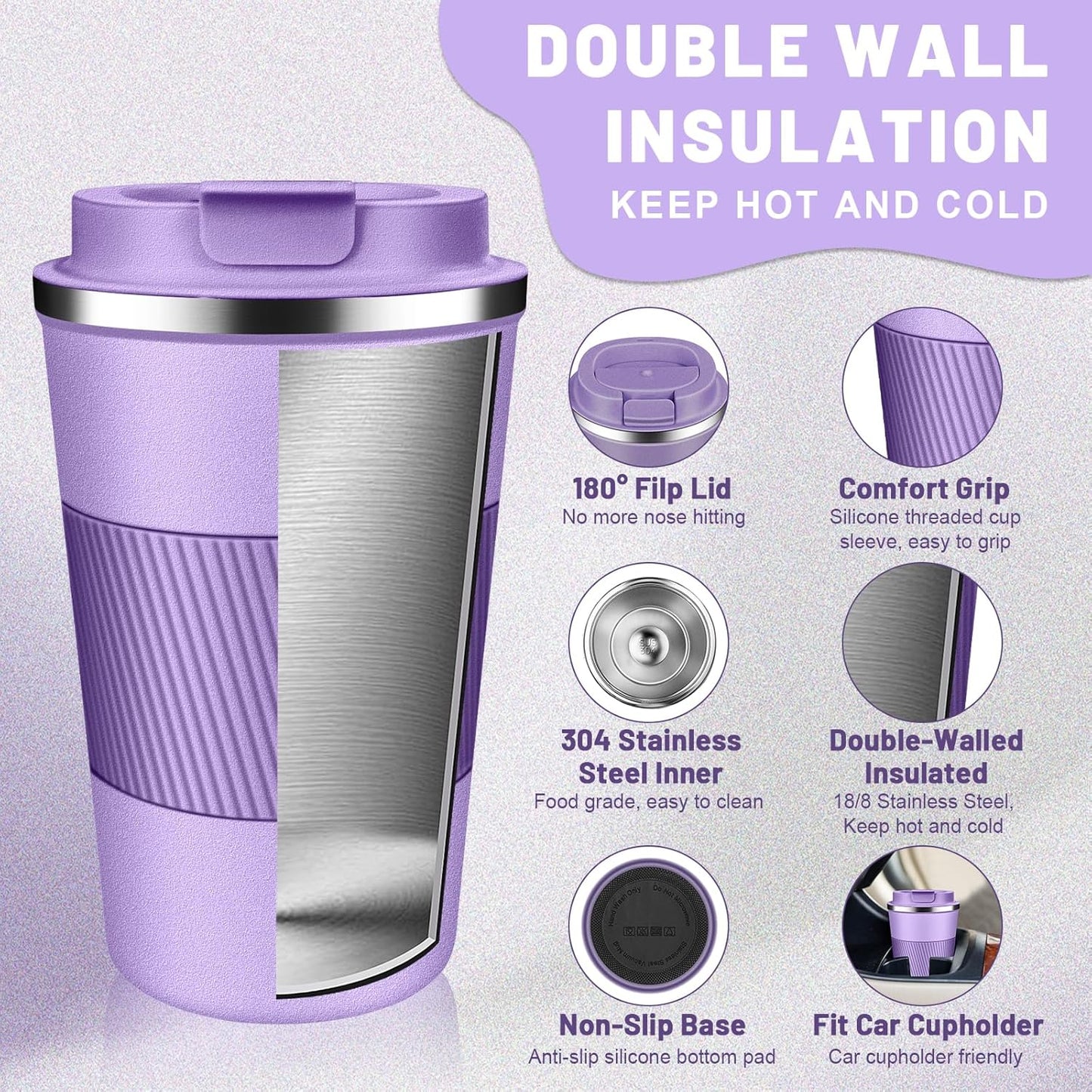 DUBUXW Insulated Coffee Tumblers with Flip Lid 12oz / 17oz, Stainless Steel Travel Coffee Mug Leak Proof, Vacuum Insulated Coffee Mug Reusable Cup, Keeps Cold and Hot for Coffee Tea