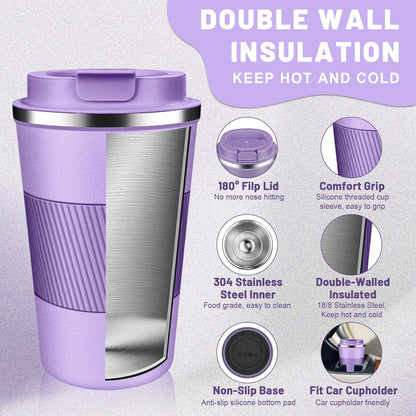 DUBUXW Insulated Coffee Tumblers with Flip Lid 12oz / 17oz, Stainless Steel Travel Coffee Mug Leak Proof, Vacuum Insulated Coffee Mug Reusable Cup, Keeps Cold and Hot for Coffee Tea