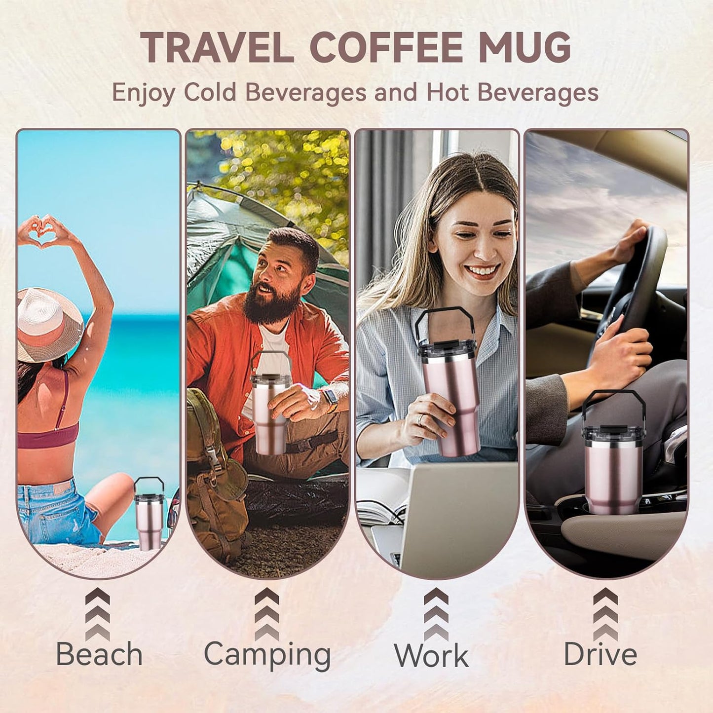 30oz Tumbler with Handle and Flip Straw Lid Double Wall Insulated Travel Coffee Mug Stainless Steel Vacuum Insulated Coffee Tumbler Cup for Hot and Cold Beverages,Leak-proof&BPA-free (30oz,Black)