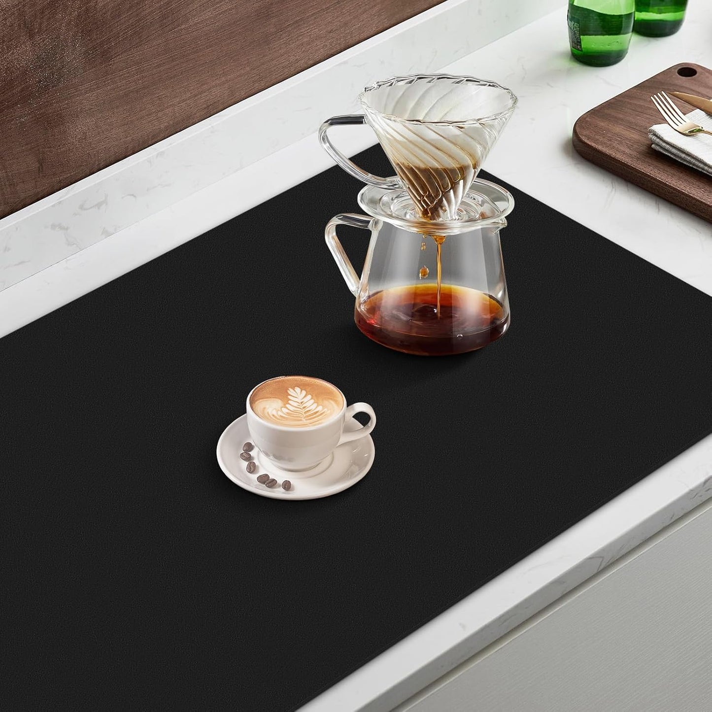 WISELIFE Coffee Mat Super Absorbent Dish Drying Mat Coffee Bar Accessories Match with Machine Large Drying Mats for Kitchen Counter 12" W x 19" L, Black