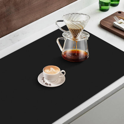 WISELIFE Coffee Mat Super Absorbent Dish Drying Mat Coffee Bar Accessories Match with Machine Large Drying Mats for Kitchen Counter 12" W x 19" L, Black