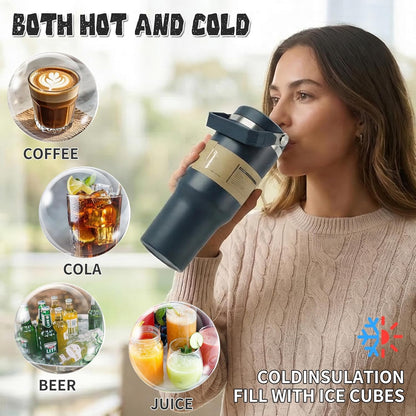 30oz Flip Straw Insulated Water Bottle with Handle, Leak Proof Stainless Steel Travel Tumbler With Lid, Double Wall Vacuum Iced Coffee Travel Mug, Sport Cup, Outside use