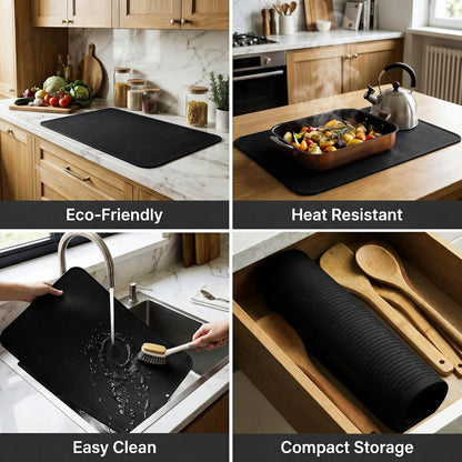 MicoYang Silicone Dish Drying Mat for Multiple Usage,Easy clean,Eco-friendly,Heat-resistant Silicone Mat for Kitchen Counter,Sink,Bar,Bottle,or Cup Green M 17 inches x 6 inches