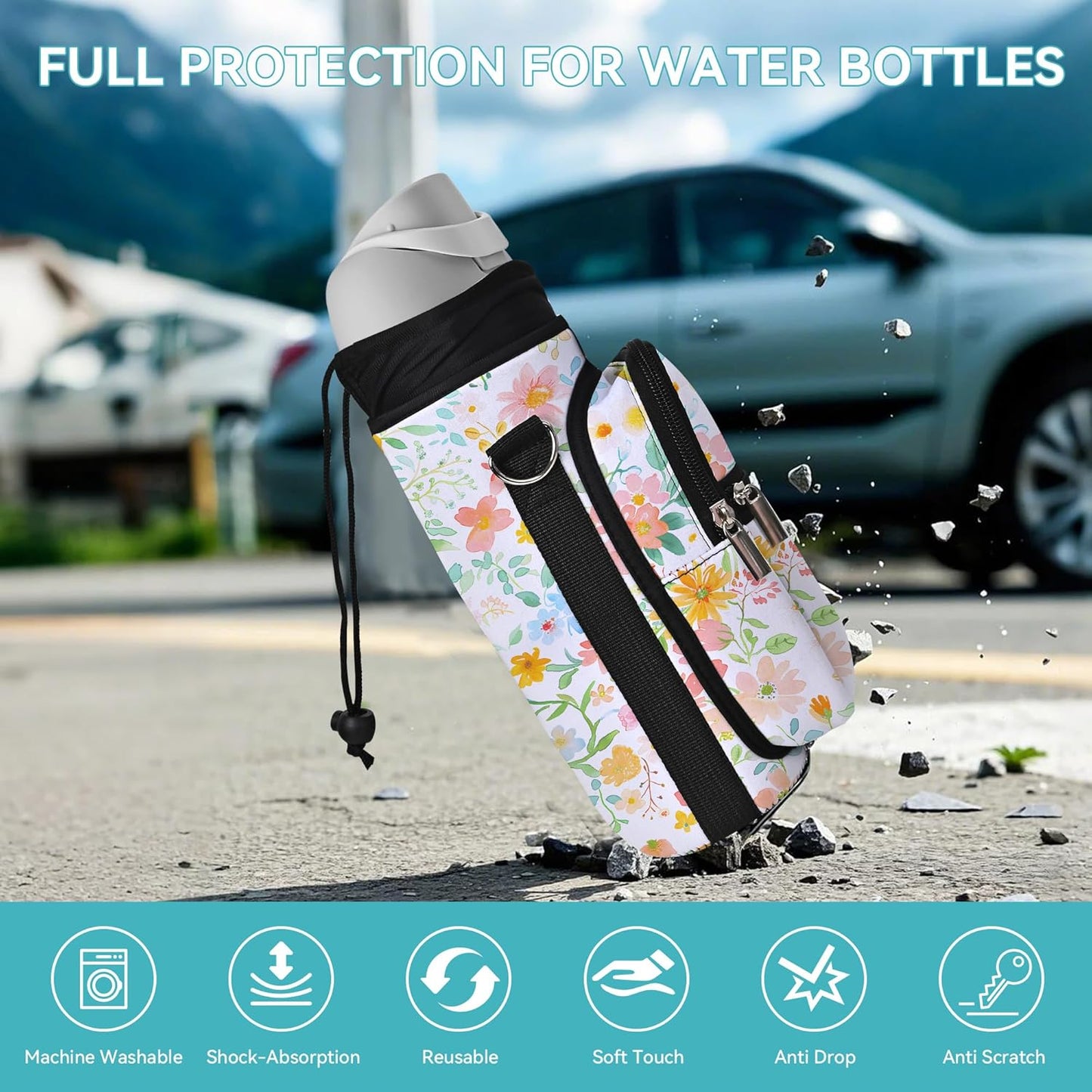 AUPET Water Bottle Sling Bag Sleeve Holder Carrier 25/32/40/64 oz,Insulated Crossbody Water Bottle Case Cover with Strap and Pockets for Men/Women Walking Hiking
