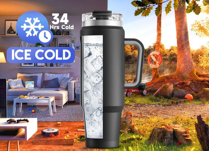 Meoky 32 oz Tumbler with Handle, Insulated Tumbler with Lid and Straw, Stainless Steel Travel Mug, Keeps Cold for 24 Hours, 100% Leak Proof, Fits in Car Cup Holder (Night)