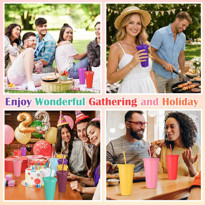 Honeydak 15 Pack Tumbler with Straw and Lid Bulk Cups for Gifts Water Bottle Iced Coffee Travel Mug Cup Reusable Plastic Tumblers for Party Birthdays 24-27 oz (Solid Color)