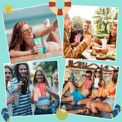 24 Pack Plastic Tumblers with Lids and Straw, Reusable Cups with Lids and Straws Colorful Cups for Cold Drink Iced Coffee, Plastic Tumbler Bulk for Party Birthday Gifts (24 oz, Stylish Colors)