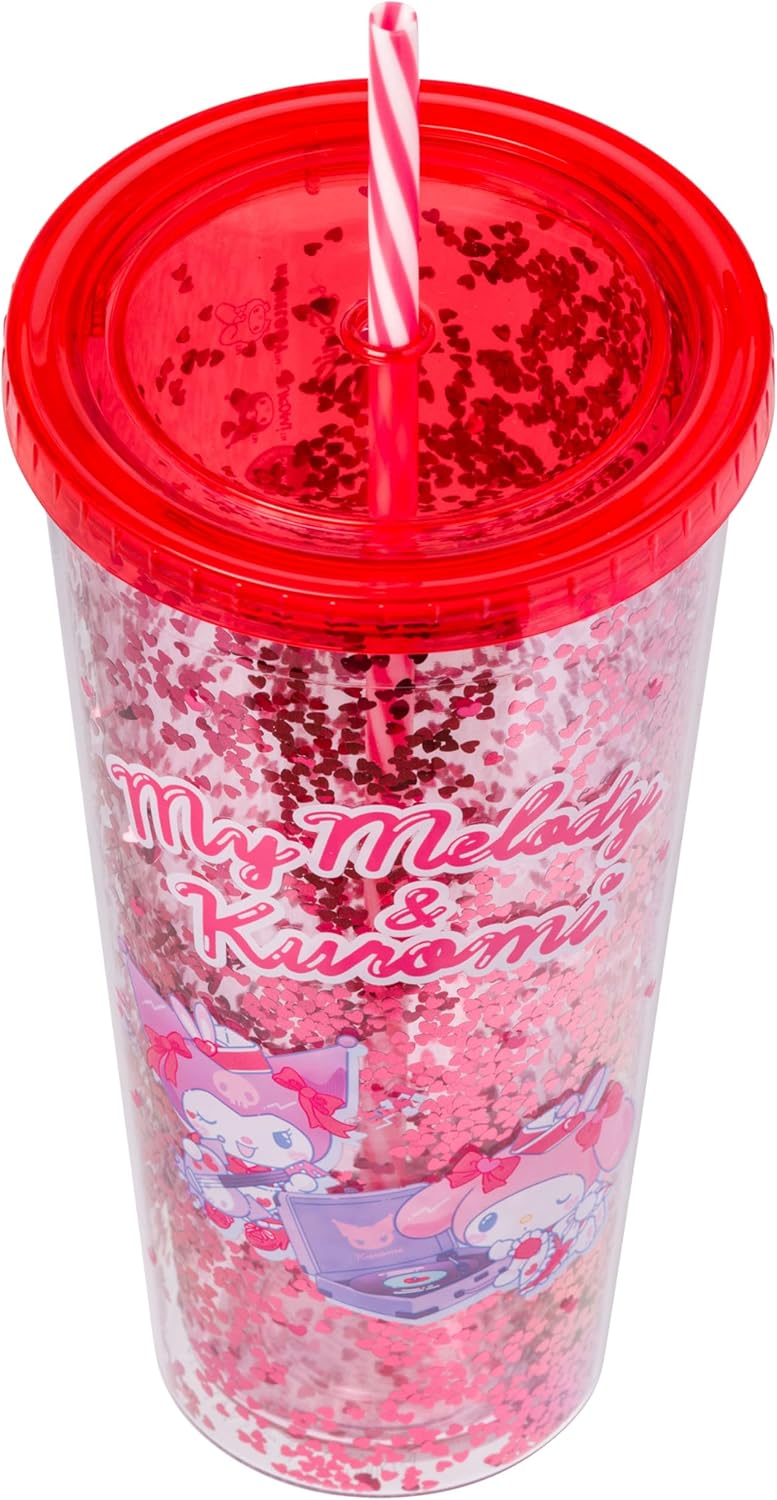 Silver Buffalo Sanrio Hello Kitty Milk Carton Pattern Plastic Boba Tumbler w Lid and Wide Straw, 24 Ounces