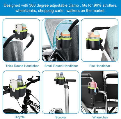 Accmor Stroller Cup Holder with Phone Holder, Bike Cup Holder, Universal Cup Holder for Uppababy Nuna Doona Strollers, 2-in-1 Cup Holder for Walker, Wheelchair, Scooter - Colors B