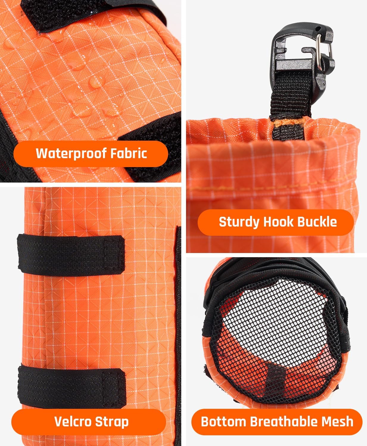 Water Bottle Holder Pouch with Hook Buckle, Backpack Water Bottle Holder Mesh Bag Carrier Fits for 8-24oz Bottles for Hiking, Running, Travel, Outdoor Backpack Accessories & Attachments
