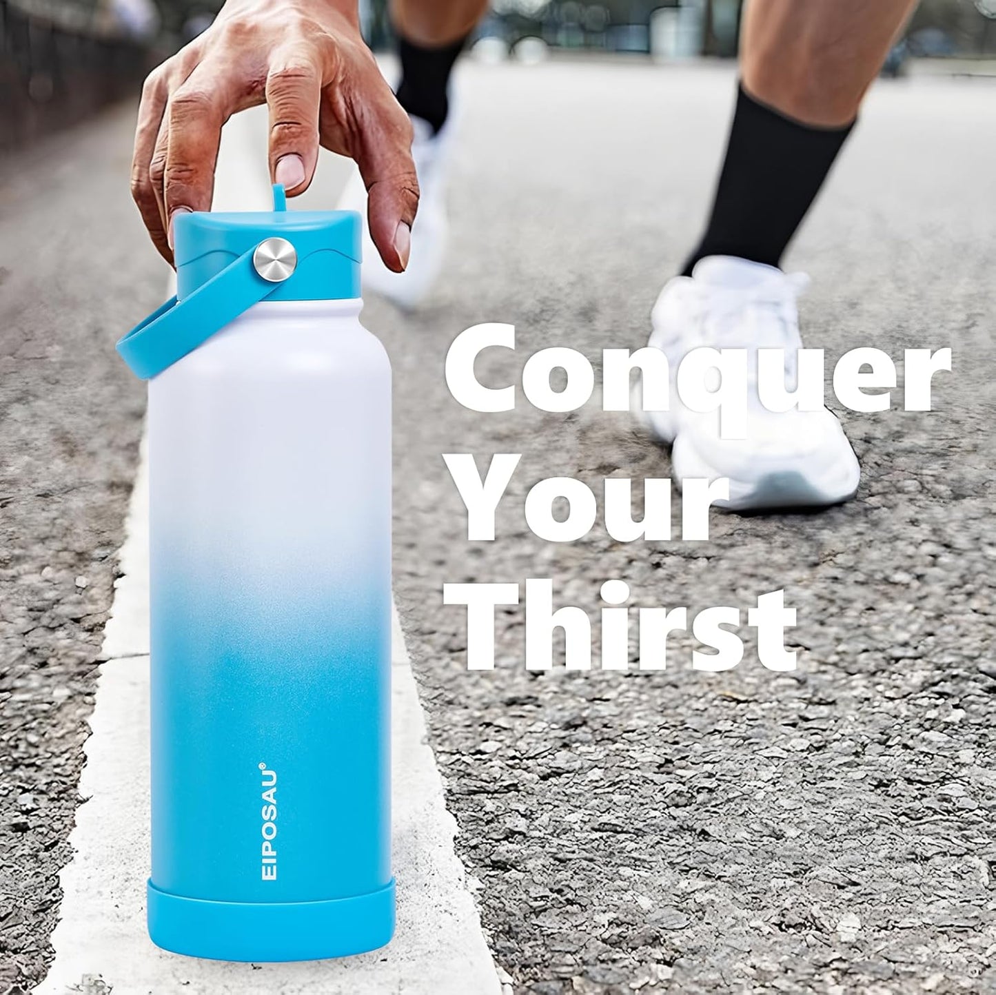 Insulated Water Bottle with Lid & Boot & Stickers, 24 oz Stainless Steel Sweat Free Bottle Keep Cold 24H, BPA-Free Sports Wide Mouth Water Bottle, BlueBlack