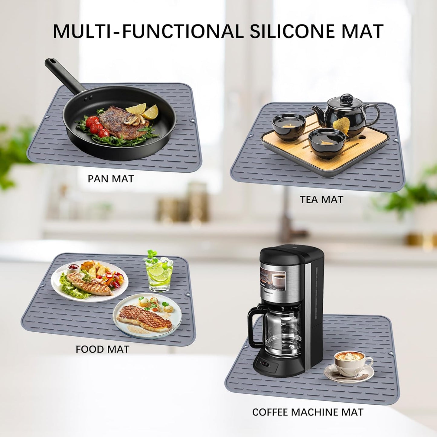 To encounter Silicone Dish Drying Mat -Small 17.5" x 8" - Set of 2 Flexible Stemware Drying Mat, Heat Resistant Silicone Trivet, Countertop Mat, Dish Draining Mat, Sink Mat