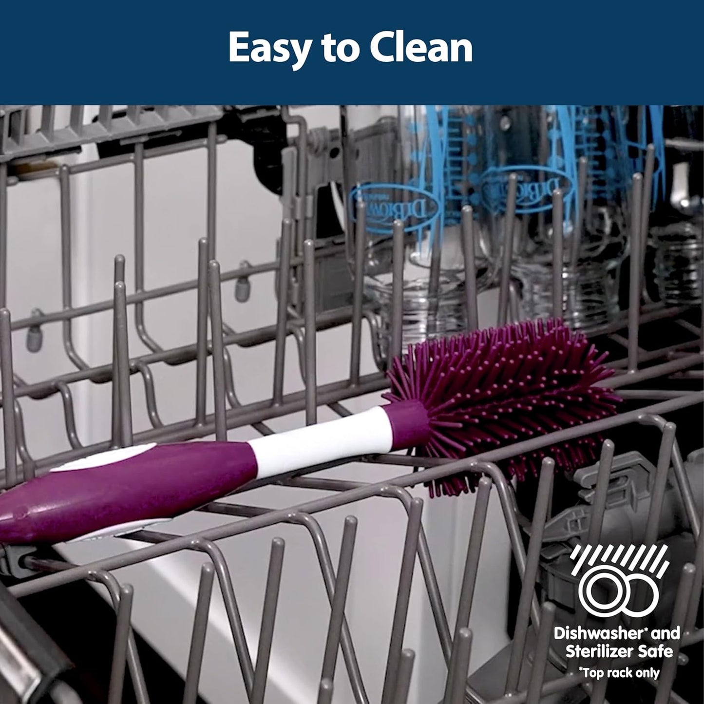 Dr. Brown's Soft Touch No Scratch Baby Bottle Cleaning Brush Nipple Cleaner with Stand and Storage Clip, BPA Free, Blue 1-Pack